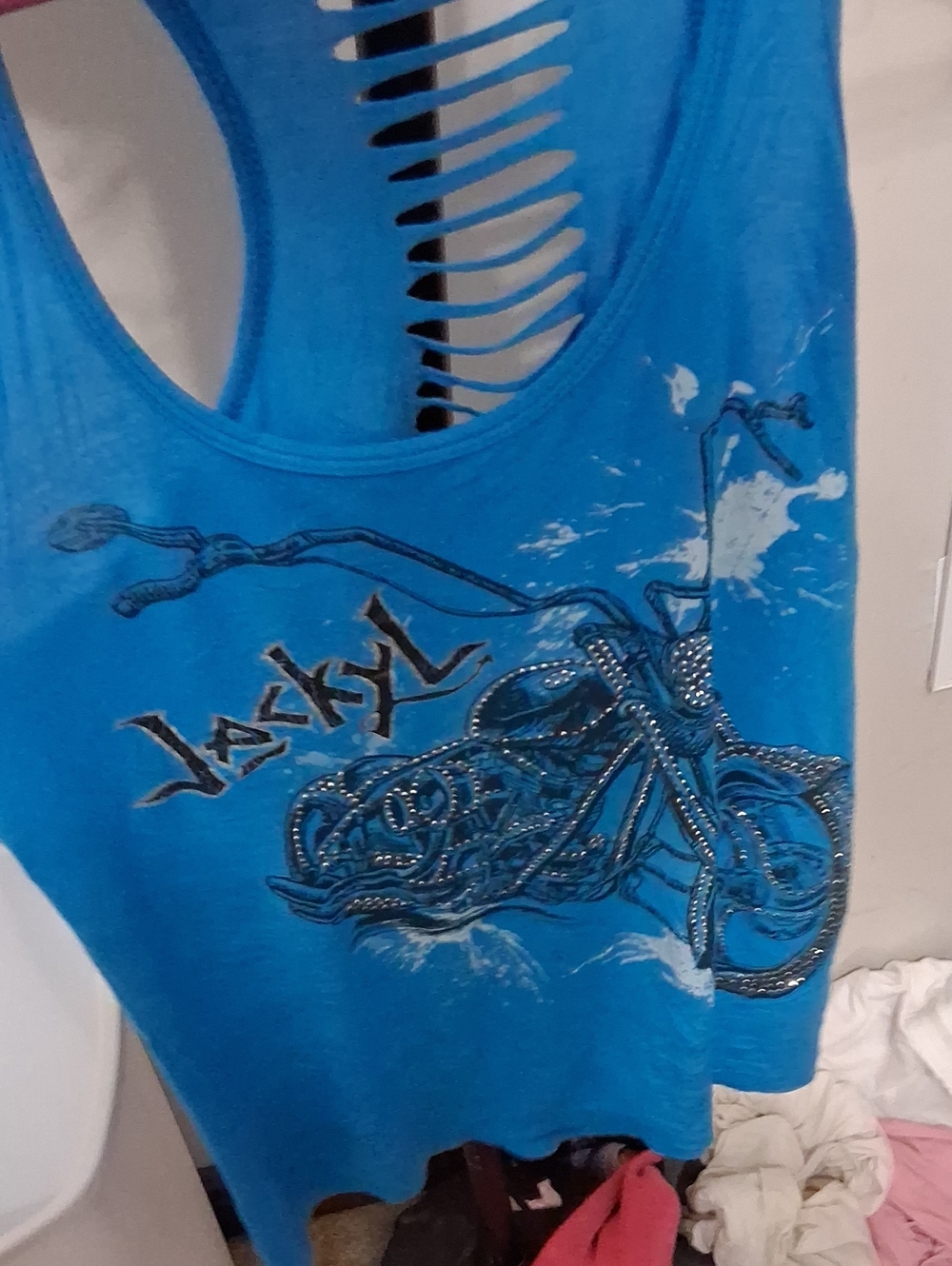 Bright Blue Studded Racerback Graphic Tank Top